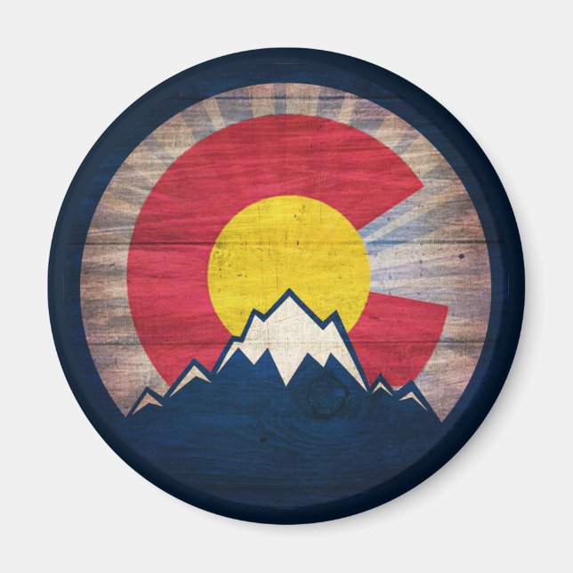 Colorado flagga rustich wood MounMagnet Magnet (Framsidan)