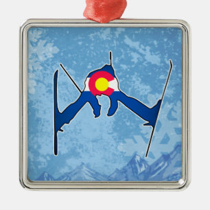 Colorado flagga skier vintertornprydnad julgransprydnad metall