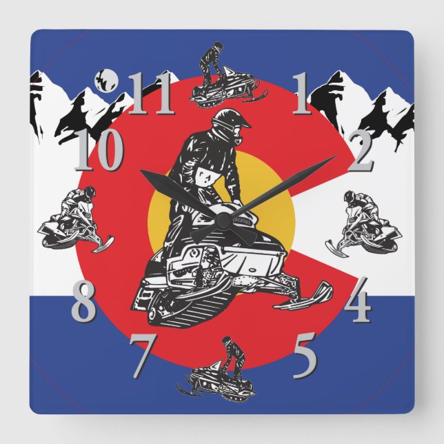 Colorado Flagga Snowmobile Clock Fyrkantig Klocka (Framsida)