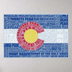 Colorado Fourteeners Statlig flagga 14 ers Poster