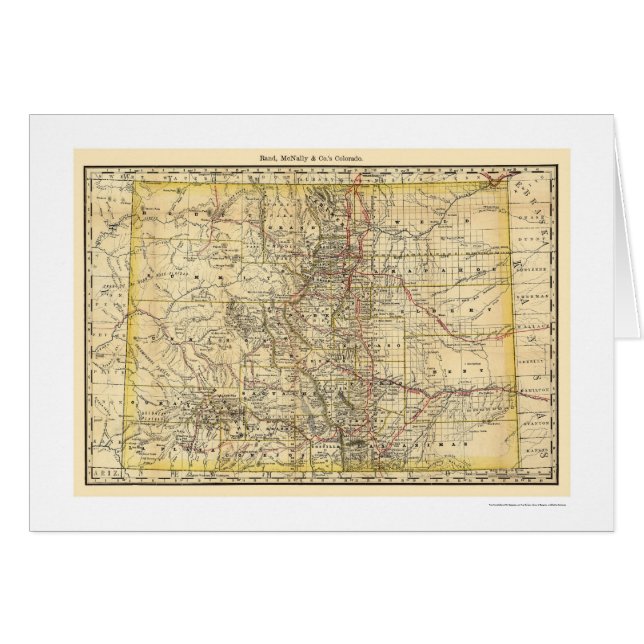 Colorado järnvägkarta 1879 hälsningskort (Framsidan Horizontal)