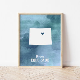 Colorado Karta Blue Watercolor Personlig Art Poster
