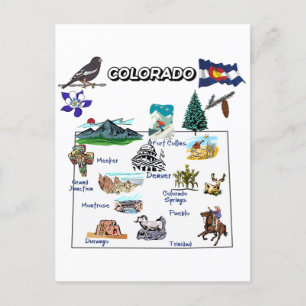 Colorado Karta med turistdestinationer Vykort