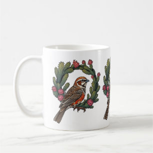 Colorado Lark Bunting Fågel Omgiven Av Röda Kaktus Kaffemugg