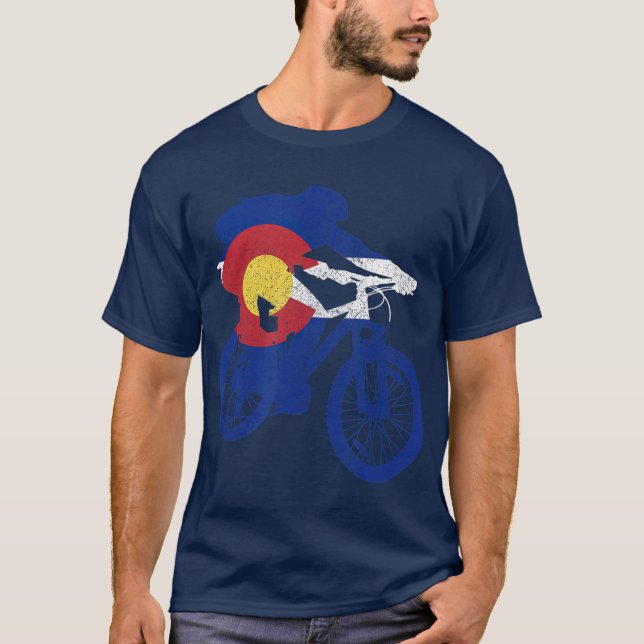 Colorado Mountain Bike MTB Flagga Cycling Mountain T Shirt (Framsida)