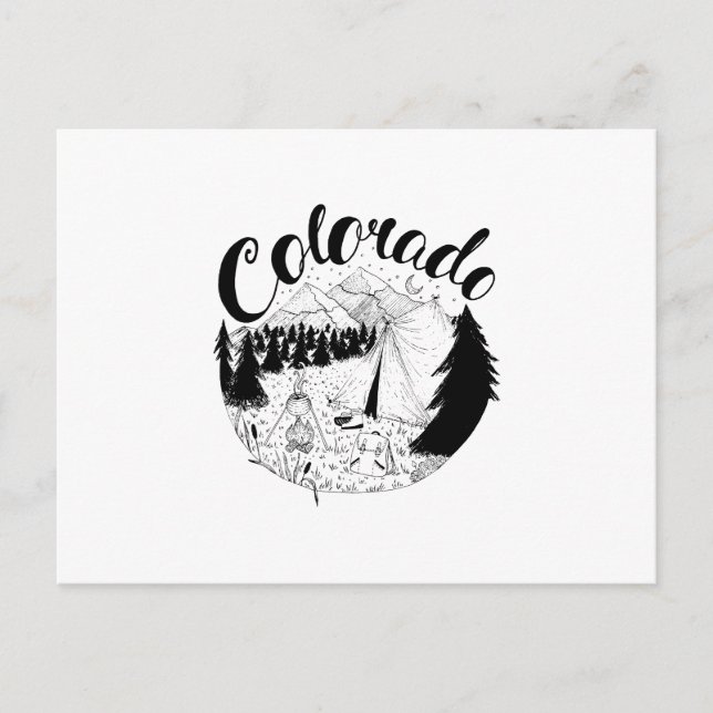 Colorado Mountain Camper Bläck Illustration Vykort (Framsida)