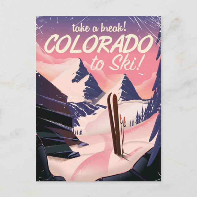 Colorado skidåknings retro reseaffisch vykort (Framsida)