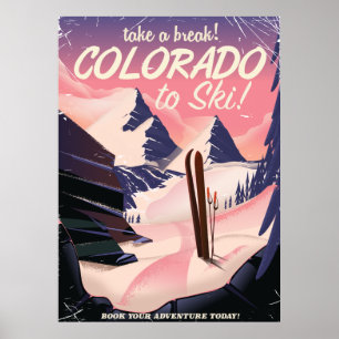 Colorado som skidar! Retro semesteraffisch Poster