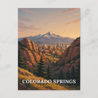 Colorado Springs Bergskontur Konst Vykort