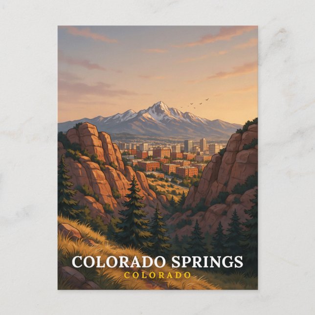 Colorado Springs Bergskontur Konst Vykort (Framsida)
