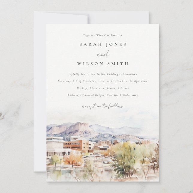 Colorado Springs, Colorado Watercolor Wedding Inbjudningar (Framsida)