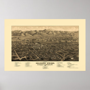 Colorado Springs panorama- karta för CO - 1882 Poster