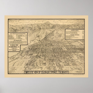 Colorado Springs panorama- karta för CO - 1909 Poster