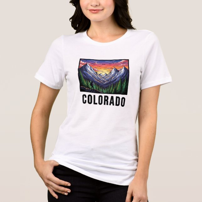 Colorado State Tatto Stil Rocky mountains Sunset T Shirt (Framsida)