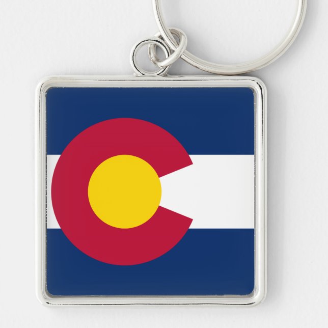 Colorado Statlig flagga Fyrkantig Silverfärgad Nyckelring (Framsidan)