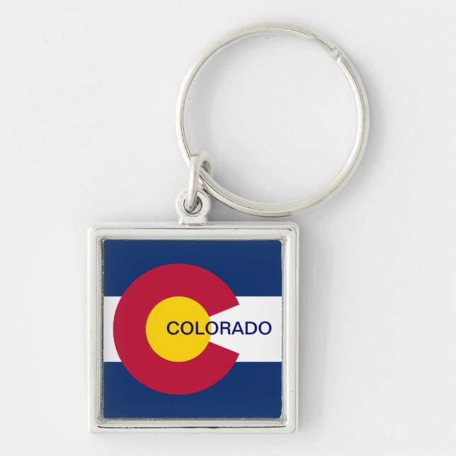 Colorado Statlig flagga Fyrkantig Silverfärgad Nyckelring (Framsidan)