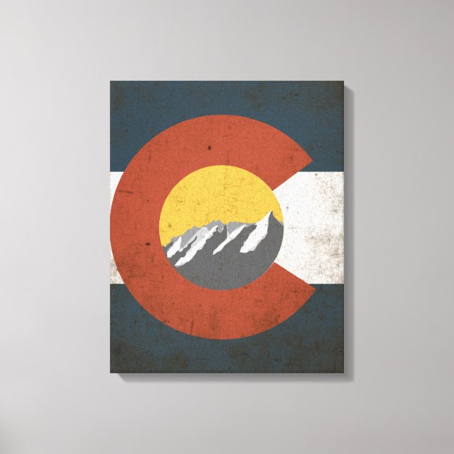 Colorado Statlig flagga Grunge med berg Canvastryck (Framsida)