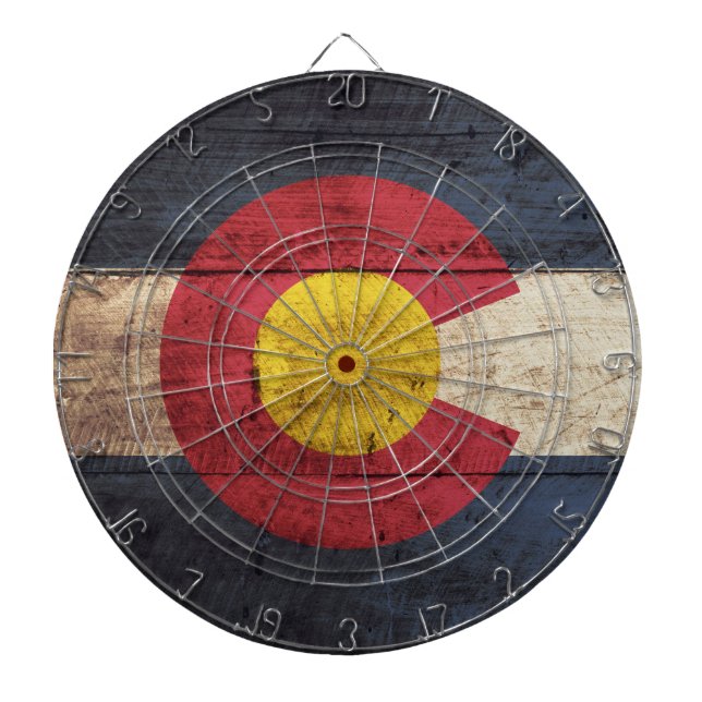 Colorado statlig flagga på gammalt Wood korn Darttavla (Framsidan)