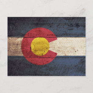 Colorado Statlig flagga på Old Wood Grain Vykort