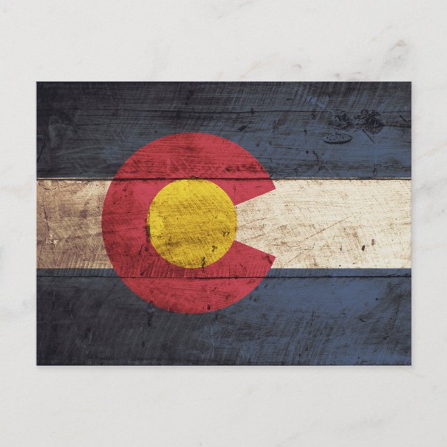 Colorado Statlig flagga på Old Wood Grain Vykort (Framsida)