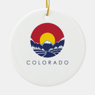 Colorado stenig bergstatlig flagga julgransprydnad keramik
