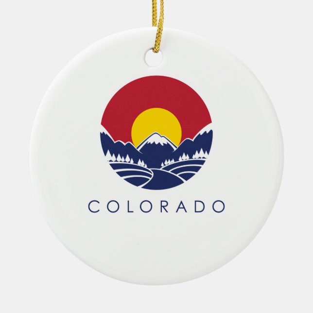 Colorado stenig bergstatlig flagga julgransprydnad keramik (Framsidan)