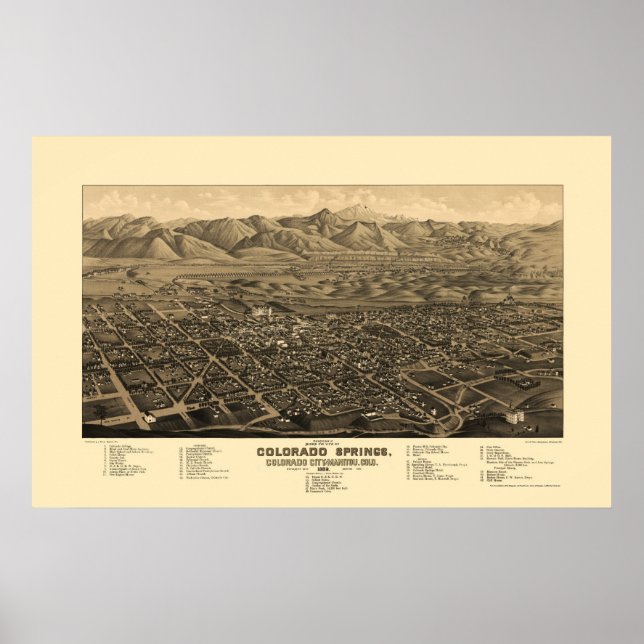 Colorado Vår, CO Panoramic Karta - 1882 Poster (Framsidan)