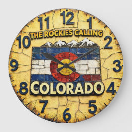 Colorado Vintage Rustic Mountain Flag state Stor Klocka