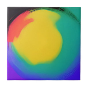 Colorball abstrakt art gult grönt röd indigo kakelplatta