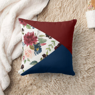 Colorblock Boho Bloom   Burgundy och Mönster vid f Kudde