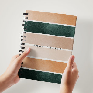 Colorblock Brown & Grönt Abstrakt Rand Monogram Anteckningsbok
