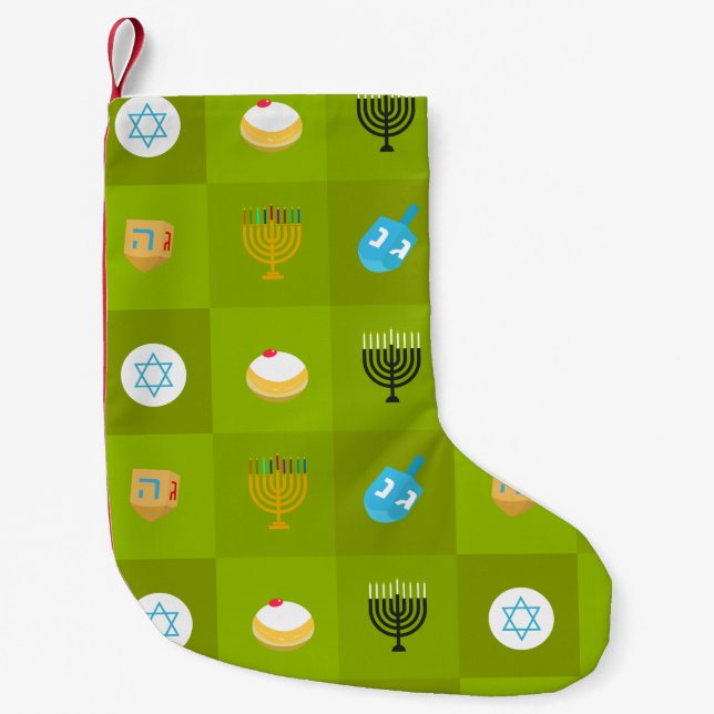 colorblock grönt hanukkah liten julstrumpa (Framsidan)