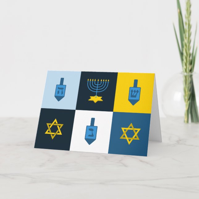 colorblock hebreiska hanukkah helgkort (Framsida)