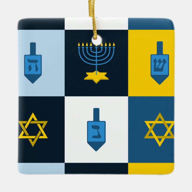 colorblock hebreiska hanukkah julgransprydnad keramik (Framsida)