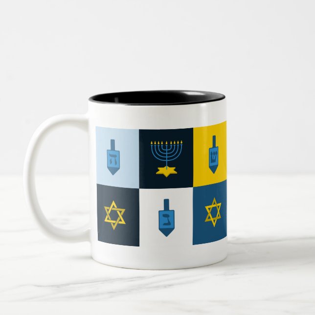 colorblock hebreiska hanukkah Två-Tonad mugg (Vänster)