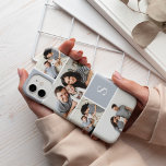 Colorblock Photo Collage & Monogram<br><div class="desc">Chicens fotokollage har fem av dina favoritfoton i en rutnätslayout med kontrasterande fyrkanter i neutraltens blå grått. Anpassa med ditt första monogram i vitt.</div>