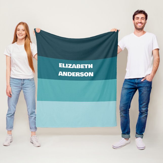 Colorblock Teal Vågrät Rand Fleecefilt (På plats)