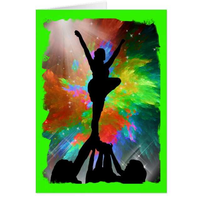 Colorburst bakgrund med Cheerleraders Hälsningskort (Framsidan)