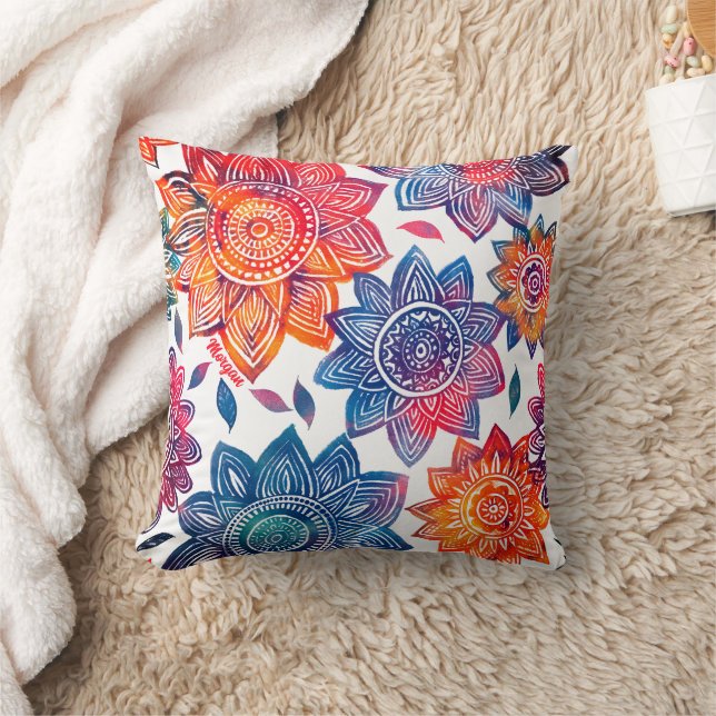 Colorburst Mandala Garden - Vibrant Boho Gift Kudde (Filt)