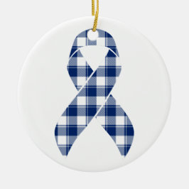 Colorectal Cancer Awareness Plaid Dark Blue Ribbon Julgransprydnad Keramik
