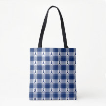 Colorectal Cancer Awareness Plaid Tote, Dark Blue