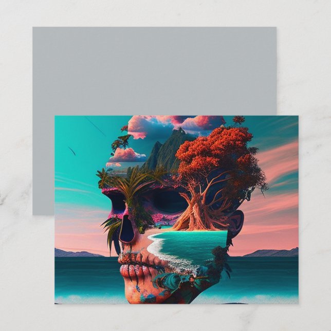 Colored Skull Head Anteckningskort (Fram/baksida)
