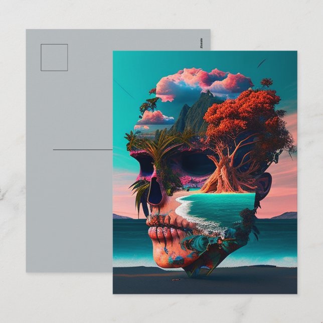 Colored skull head helg vykort (Fram/baksida)