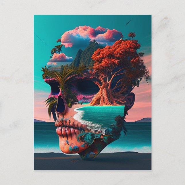 Colored skull head helg vykort (Framsida)