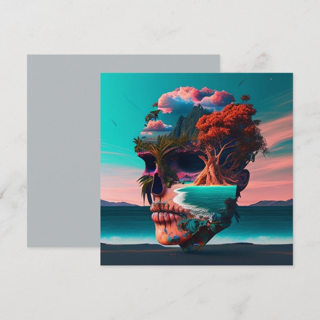 Colored Skull Head Kort (Fram/baksida)