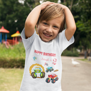 Colorent Birthday Boy Monster Lastbilar med Namn-å T Shirt