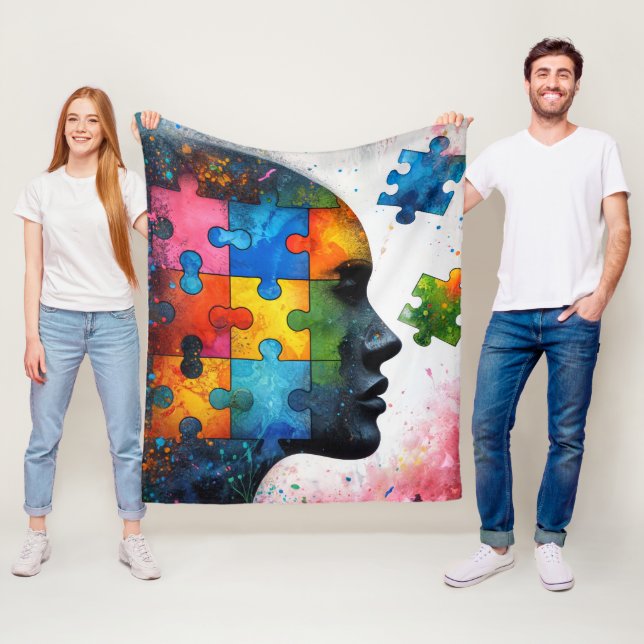 Colorent puzzle kvinna porträtt fleecefilt (På plats)