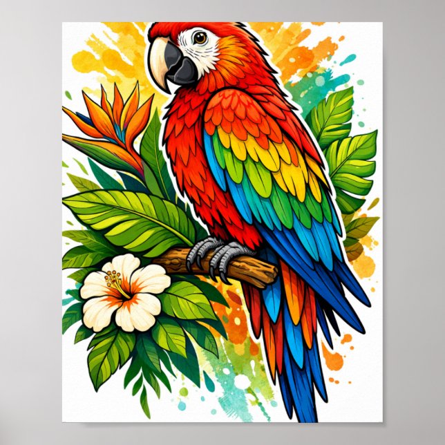 Colorfi Papegoja Illustration – Tropisk Exotisk Få Poster (Framsidan)