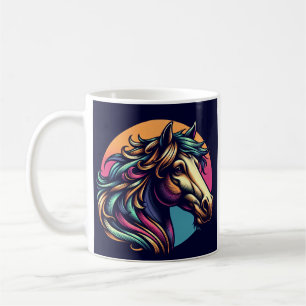 Colorfu rainbow-hästhuvudkaffe te mugg kopp