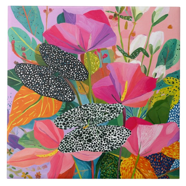 Colorful Abstract Floral Pattern Kakelplatta (Framsidan)